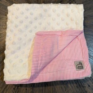 STORK & LOOM BABY BLANKET – PINK STRIPE + WHITE MINKY DOT